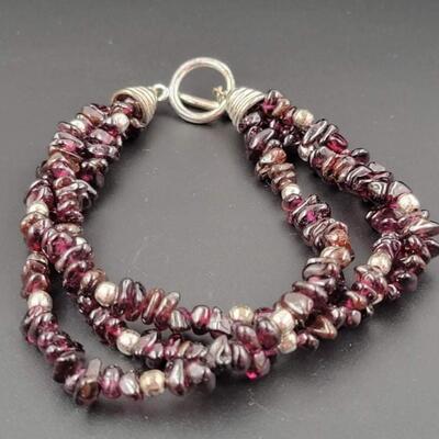 PURPLE BEADED BRACELET W/ 925 STERLING SILVER CLASP