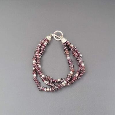 PURPLE BEADED BRACELET W/ 925 STERLING SILVER CLASP