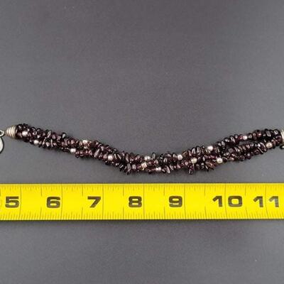 PURPLE BEADED BRACELET W/ 925 STERLING SILVER CLASP