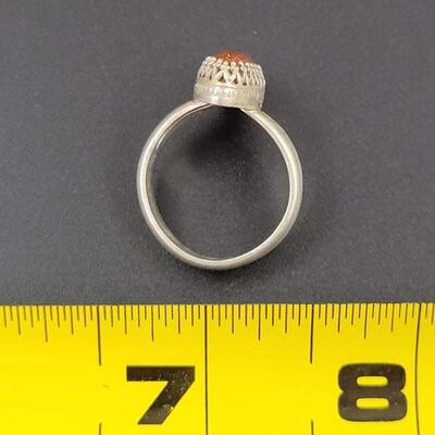 STERLING SILVER & ORANGE STONE RING