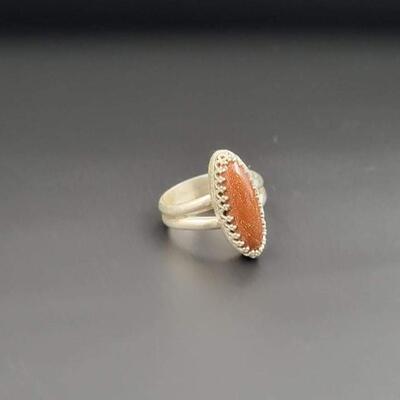 STERLING SILVER & ORANGE STONE RING