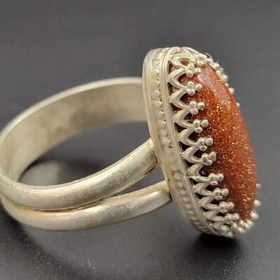STERLING SILVER & ORANGE STONE RING