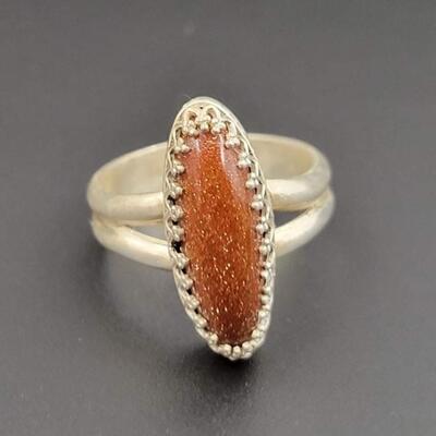 STERLING SILVER & ORANGE STONE RING