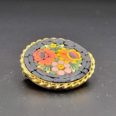VINTAGE MOSAIC FLOWER BROOCH - ITALIAN?