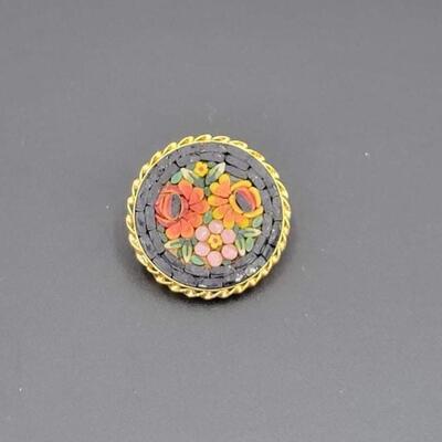 VINTAGE MOSAIC FLOWER BROOCH - ITALIAN?