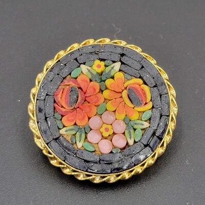 VINTAGE MOSAIC FLOWER BROOCH - ITALIAN?
