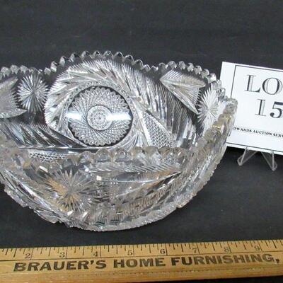 Beautiful Antique Cut Glass Bowl, Fancy Cutting, Solid Heavy Glass