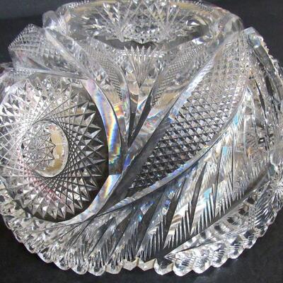 Beautiful Antique Cut Glass Bowl, Fancy Cutting, Solid Heavy Glass