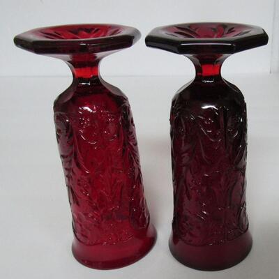 Vintage McKee Rock Crystal Parfait Glasses, Ruby Red