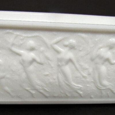 LE Smith Glass Dancing Nudes Milk Glass Planter