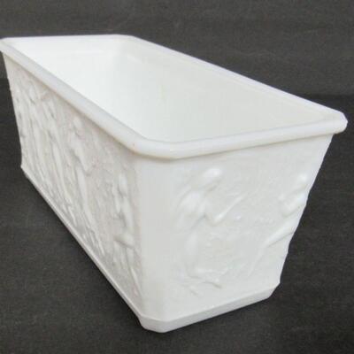 LE Smith Glass Dancing Nudes Milk Glass Planter