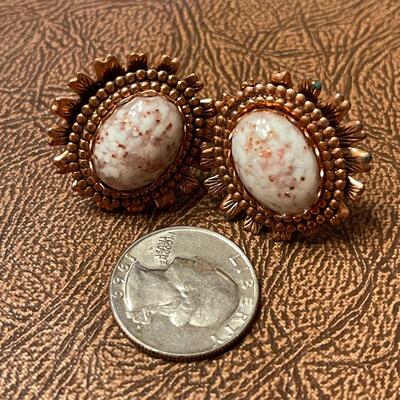 Lot 42 Vintage Copper Necklace & Earrings Graduated Tabs w/Applied Stones