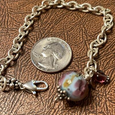 Lot 51 Sterling Link Bracelet by Raen Art Glass Bead
