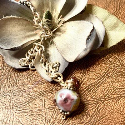 Lot 51 Sterling Link Bracelet by Raen Art Glass Bead