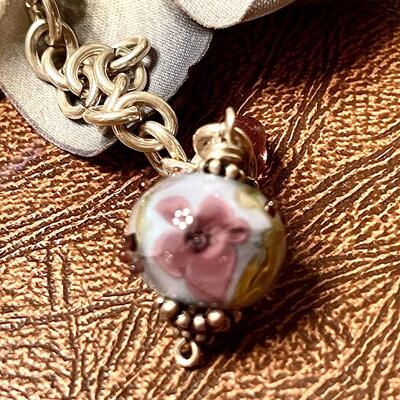 Lot 51 Sterling Link Bracelet by Raen Art Glass Bead