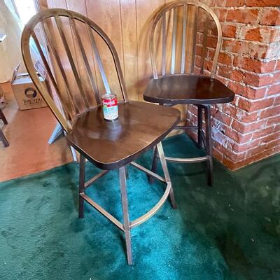 Lot 57 Pair Metal Bar Chairs with Wood Seat Swivel 42" tall