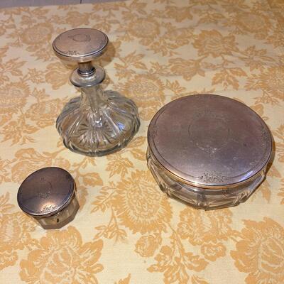 Lot 60  Antique Sterling Silver 3pc Vanity Set