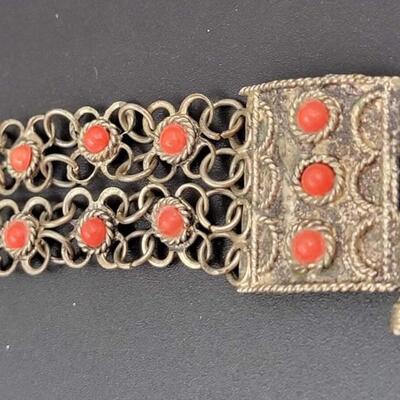 VINTAGE SILVER BEADED CHAIN BRACELET W/ TROMBONE CLASP