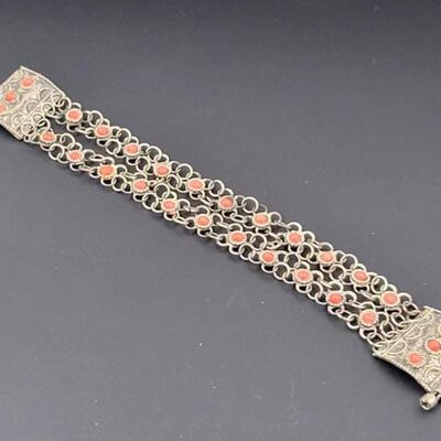 VINTAGE SILVER BEADED CHAIN BRACELET W/ TROMBONE CLASP