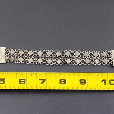 VINTAGE SILVER BEADED CHAIN BRACELET W/ TROMBONE CLASP