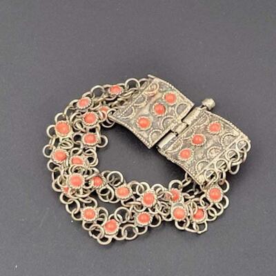 VINTAGE SILVER BEADED CHAIN BRACELET W/ TROMBONE CLASP