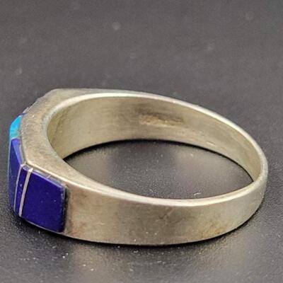 STERLING SILVER RING W/ BLUE STONE INLAY