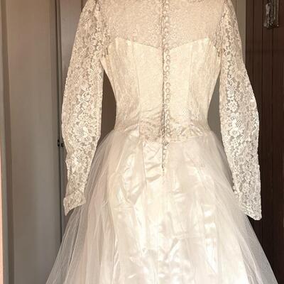 Lot 62 1950s Wedding Dress Satin with Lace & Tulle Overlay Size 12