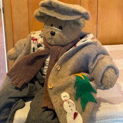 Lot 63 Chester Bear 31" Fleece Coat Snowman Decoration Glasses Flannel Pants