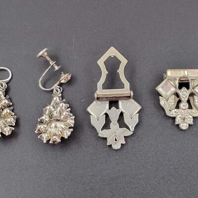 VINTAGE SILVER TONED RHINESTONE CLIP ON EARRINGS BUNDLE