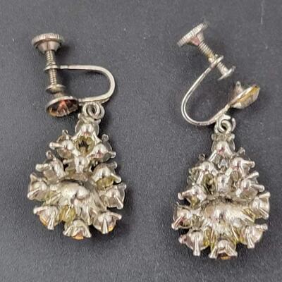 VINTAGE SILVER TONED RHINESTONE CLIP ON EARRINGS BUNDLE