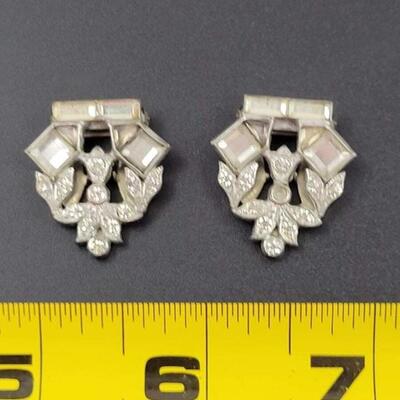 VINTAGE SILVER TONED RHINESTONE CLIP ON EARRINGS BUNDLE