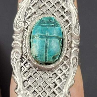 VINTAGE SILVER TONED RINGS W/ BLUE & GREEN STONES