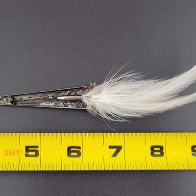 SILVER METAL & FEATHER BROOCH