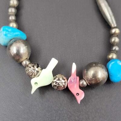 SILVER METAL BRACELET W/ BIRDS & BLUE STONES