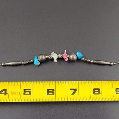 SILVER METAL BRACELET W/ BIRDS & BLUE STONES