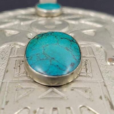 NATIVE AMERICAN SILVER & TURQUOISE MEDALLION PENDANT