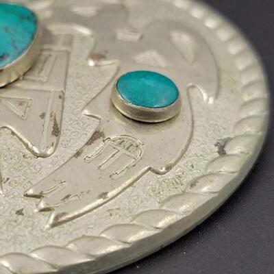 NATIVE AMERICAN SILVER & TURQUOISE MEDALLION PENDANT