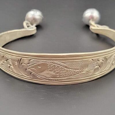 ENGRAVED SILVER METAL CUFF BRACELET