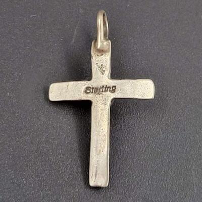 STERLING SILVER CROSS PENDANT W/ BLUE STONE