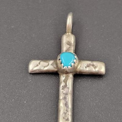 STERLING SILVER CROSS PENDANT W/ BLUE STONE