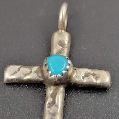 STERLING SILVER CROSS PENDANT W/ BLUE STONE