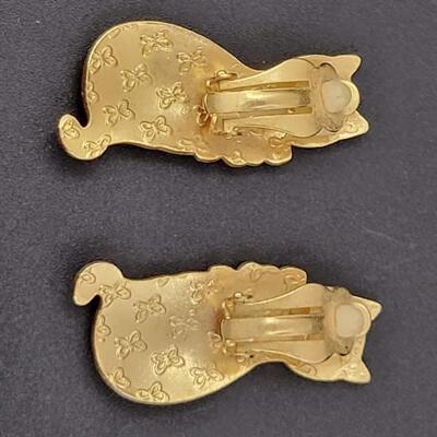 BLUE & GOLD METAL CAT CLIP-ON EARRINGS