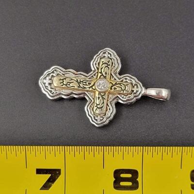 925 STERLING SILVER & GOLD TONED CROSS PENDANT