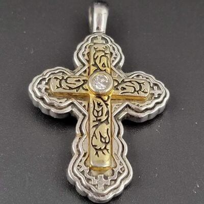 925 STERLING SILVER & GOLD TONED CROSS PENDANT