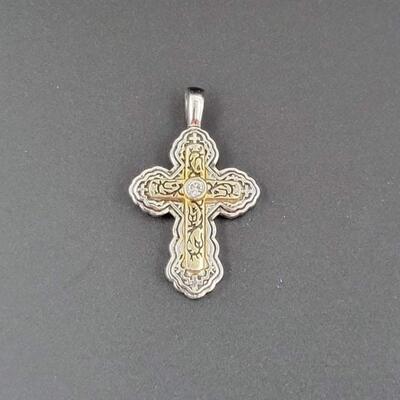 925 STERLING SILVER & GOLD TONED CROSS PENDANT
