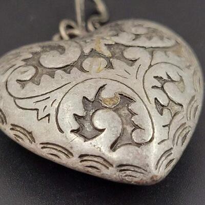 ENGRAVED SILVER METAL HEART PENDANT