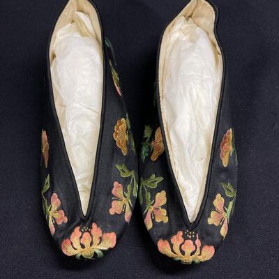 Pair of Charming Black Antique Chinese Slippers