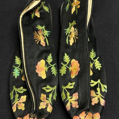 Pair of Charming Black Antique Chinese Slippers