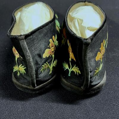 Pair of Charming Black Antique Chinese Slippers