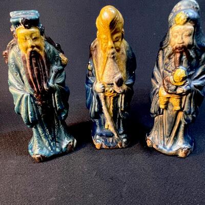 3 Chinese Pottery Lohans with the famous sancai three-color glaze.